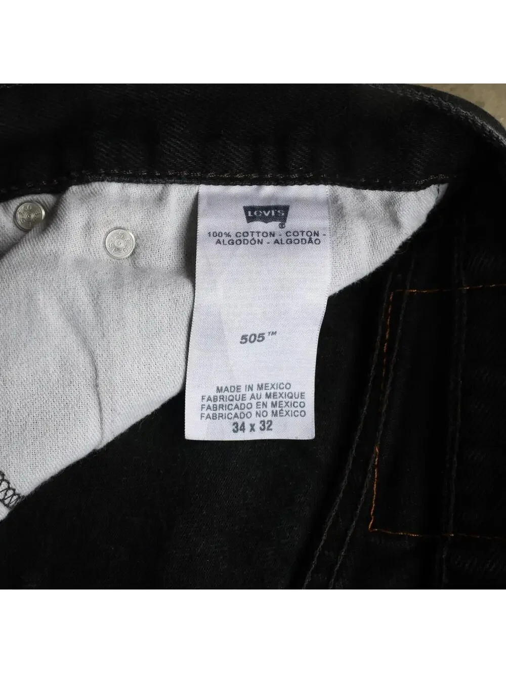 Levi’s 505 Regular Fit Black Jeans Mens 34x32 Denim Straight Leg Made Mexico